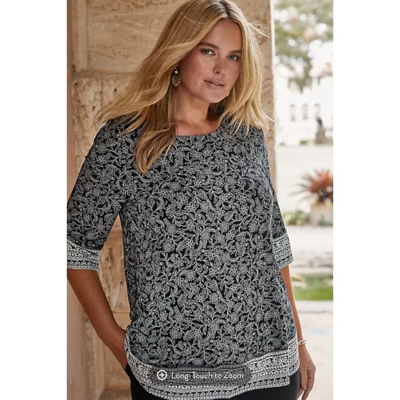 J. Jill Tops - NWT Women's J. Jill Wearever Border Printed Knit Top – Black – Large